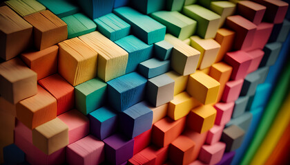 Fototapeta na wymiar A colorful background with rainbow-colored wooden blocks.
