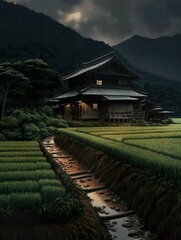 rice terraces in moonshine 