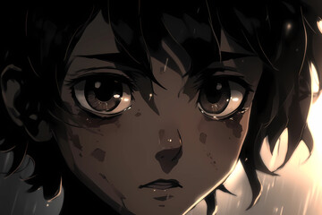Anime Anxious Face, Fear, Foreboding, Apprehension, Uneassines | AI Generative
