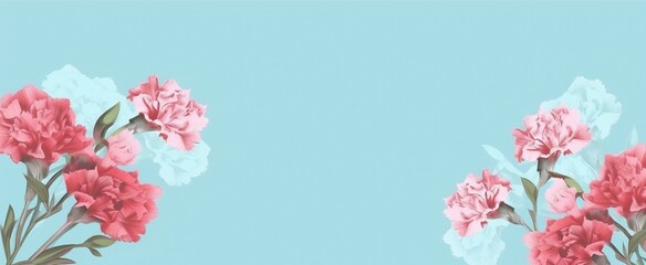 Pastel Blue Floral Background , Carnation Flowers Watercolor Wallpaper, Mother's Day Concept, Generative AI