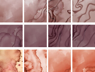 Warm Colors Marble Alcohol Ink Square Element Set Made with Adobe Photoshop, Procreate
