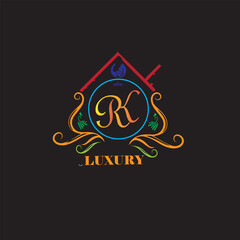 Initial RK letter luxury beauty flourishes ornament monogram logo Swoosh Letter Logo Design for business and company identity. Water Wave RK Logo with modern trendy