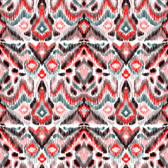 Colorful ikat pattern in vintage style. Elegant ethnic background. Hand drawn oriental art. Seamless geometric vintage texture.	