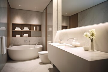 Fototapeta na wymiar Exquisite 3D Rendered Bathroom, Designer Details
