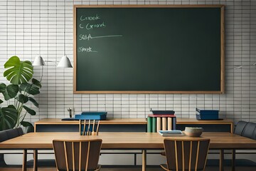 Beautiful room iterior design, crayons pencils as back to school concept, wallpapers and backgrounds generative Ai 
