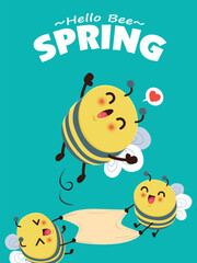Vintage hello spring design with bee.