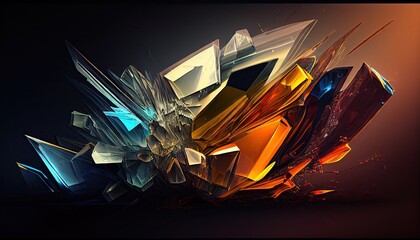 glassy orange and blue like glass objects made of ice are cool and beautiful, Abstract AI-generated illustration
