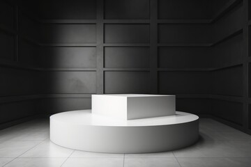 White 3D Podium on Black Background for Product Display - Generative AI Illustration