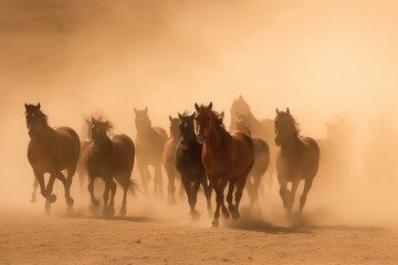 Fototapeta na wymiar horses in the desert, ai generative