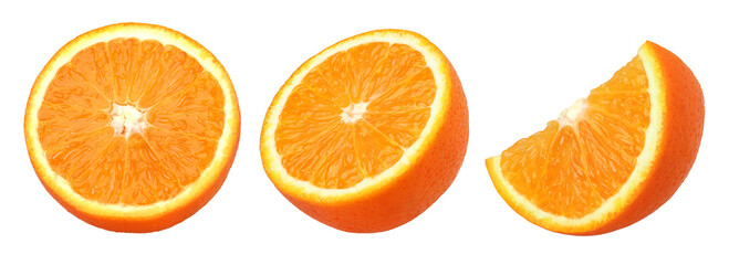 half orange fruit isolated, Orange fruit macro studio photo, transparent png, PNG format, cut out