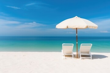 Fototapeta na wymiar beach chairs and umbrella on the beach, ai generative