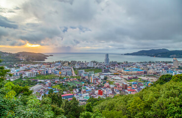 The Landscape twilight city view with sunset in Phuket, Thailand.