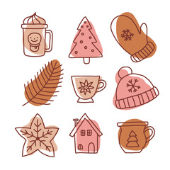 Set of Christmas design element in doodle style