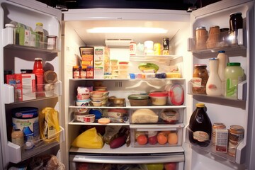  open fridge with fruits, ai generative