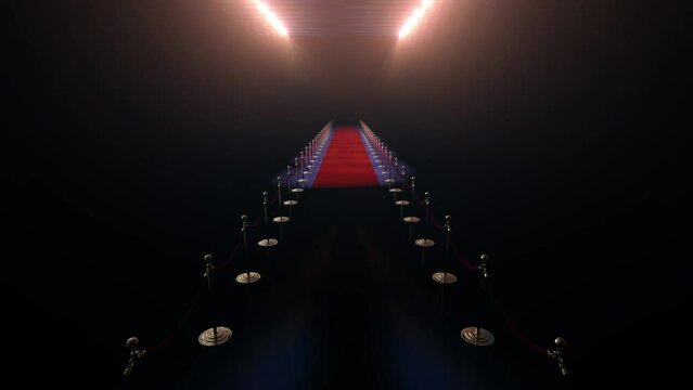 The red carpet before an important event is illuminated by spotlights. The last 10 seconds are looped.