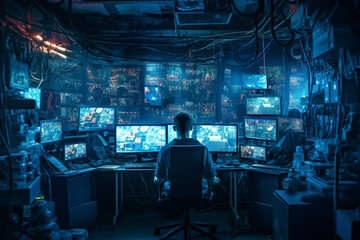 Naklejka premium Cyber Warfare Unveiled: Government's Top Hackers at Work, generative AI