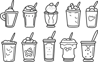 Set of ice coffee line icons. Iced coffee icons set outline style. Vector illustration