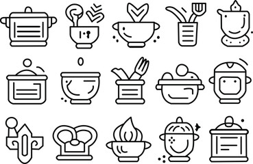 Cooking line icons set. Cooking icons outline style. Set of kitchen icons. Vector illustration