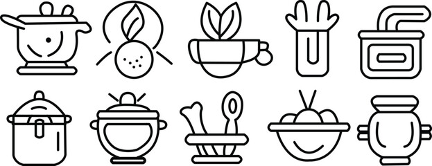 Cooking line icons set. Cooking icons outline style. Set of kitchen icons. Vector illustration