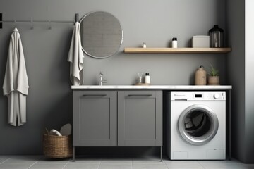 laundry room with hardwood counters and built-in washer. mockup. Generative AI