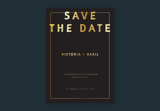 Luxury Save The Date Wedding Invitation With Gold Typography