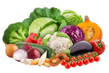 Heap of fresh vegetables, isolated on white background, full depth of field