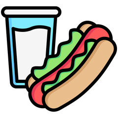 hot dog, drink, tea and coffee, breakfast food courts vector icons for web design, app, banner, flyer and digital marketing.