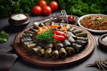 Dolma with sauce,Stuffed Grape Leaves,Sarma, AI generative