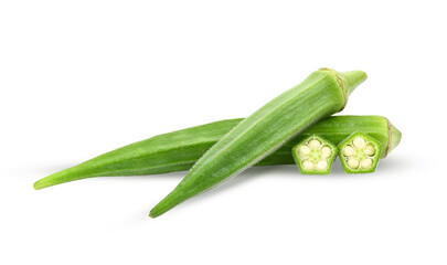 okra isolated on the white backgroud.; Green okra for .Beta-carotene ,Corophil food on transparent.