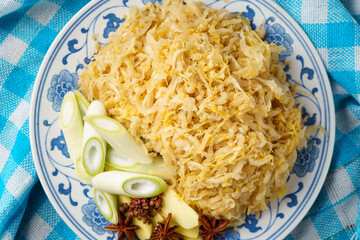 Northeast sauerkraut on a blue background