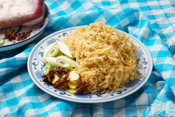 Northeast sauerkraut on a blue background