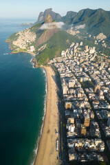 Aerial View of Ipanema and Leblon Beach and District With Mountains in the Horizon in Rio de Janeiro, Brazil