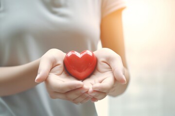 Obraz na płótnie Canvas donor woman cardiogram health hand valentine feeling care love red hold. Generative AI.
