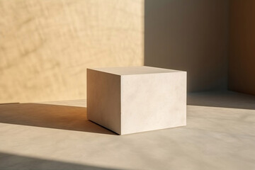 Minimal  square concrete podium in sunlight for modern luxury beauty, cosmetic, organic, fashion product display 