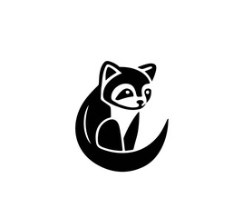 Flat vector illustration of a black panda with white spots for logos, icons or print