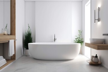 Obraz na płótnie Canvas mirror interior luxury architecture white home bathtub bathroom modern house wood. Generative AI.