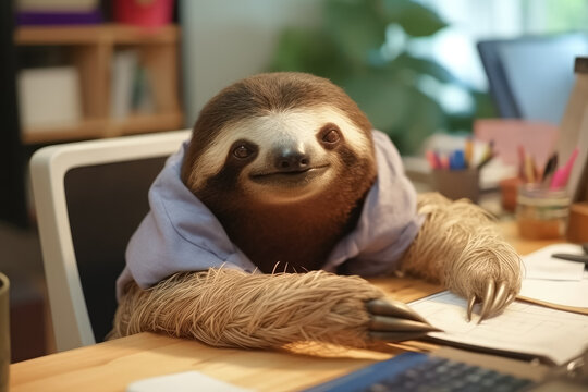 Lazy employee in office at his workplace, lacking motivation. Generative AI