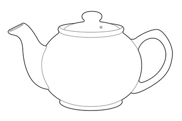 Coloring page. Kettle. Black line. Hand drawing picture.	