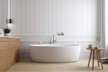 Obraz na płótnie Canvas interior modern luxury bathroom architecture white wood bathtub home towel house. Generative AI.