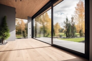 wood empty room design concept modern window wall interior white light. Generative AI.