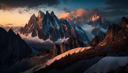 Schilderijen op glas A snowy mountain landscape with a mountain in the background, Generative by AI © Oleksandr