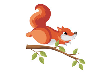 Cute squirrel cartoon jumping on a tree branch