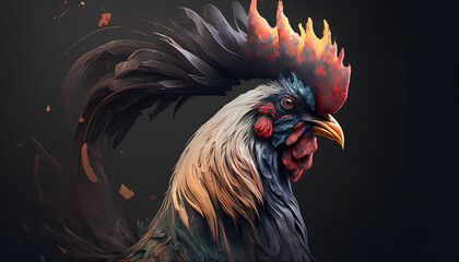 Close-up of a rooster on a black background, Generative by AI