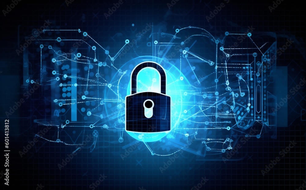 Poster security cyberspace system lock network cyber digital technology protection information. generative 