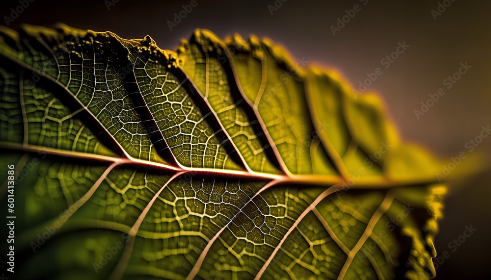 Poster close-up of a tree leaf on a light background, generative by ai