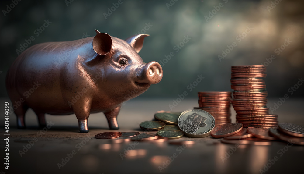 Aufkleber money box with a stack of coins in the middle, generative by ai