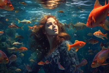 An underwater scene with a mermaid