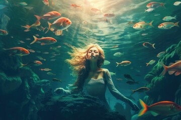 An underwater scene with a mermaid