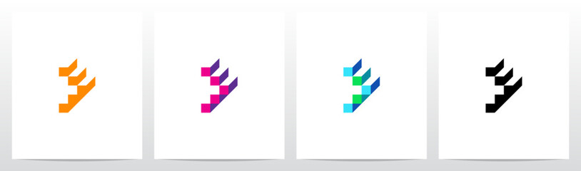 Stairs Block Geometric Abstract Letter Logo Design D