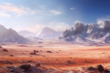 Naklejka premium a desert with a snow-capped mountain